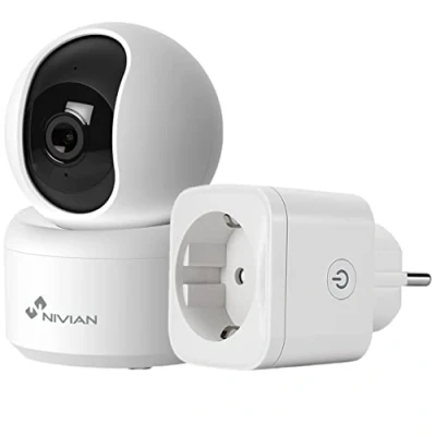 Afbeelding van NIVIAN 360 graden wifi dome camera + stekkeropname op microSD (niet inbegrepen), 2K audio bidirectionele detectie en auto tracking, geschikt voor gebruik binnenshuis, compatibel met Amazon Alexa