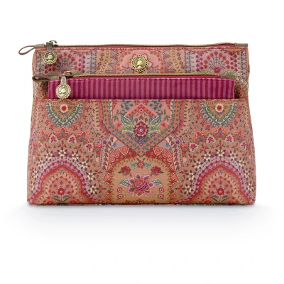 Afbeelding van Pip Studio Caryn Make up Tasje Dames Toilettas Jabali Rood Set van 2