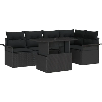 Afbeelding van vidaXL 6 delige Tuinsalon Set met Kussens Zwart Poly Rattan