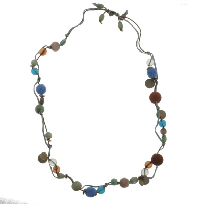 Afbeelding van Behave ketting lange blauw bruin kralenketting dames 110cm