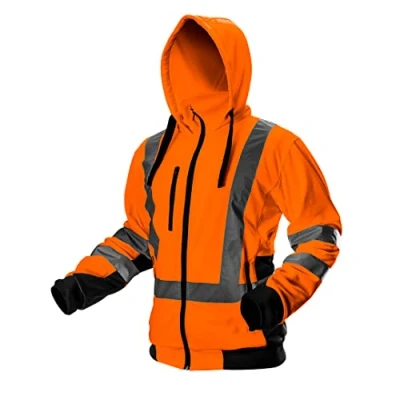 Afbeelding van NEO TOOLS veiligheidsjas voor heren met reflecterende strepen, capuchon, opstaande kraag, binnenvoering fleece, trui, werkjas, lange mouwen, oranje, maat XXL