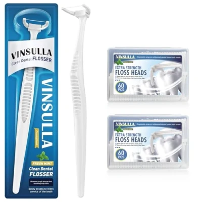 Afbeelding van Tandzijde Clean Dental Flossers Kit met 2 handgrepen en 120 extra sterkte vullingen Mint