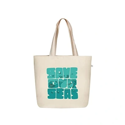 Afbeelding van EcoRight Canvas Tote tas met rits, Eco vriendelijke grote reistassen voor vrouwen om te winkelen, werk en strand, Red onze zeeën (natuurlijk), One Size