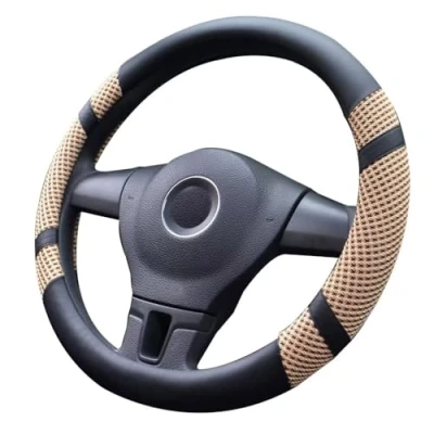 Afbeelding van Pahajim Universele Stuurwiel Beschermer 15inch/38cm Stuurhoes Antislip Ademend Gaasdoek Stuurwielafdekking Auto Interieur Decoratieve Stuurwielhoes (Beige)