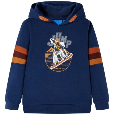 Afbeelding van Kindertrui met capuchon beer en snowboardprint 128 marineblauw
