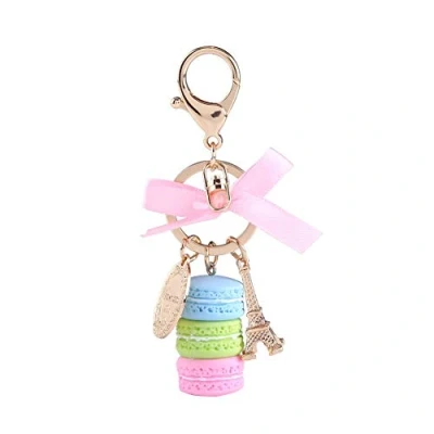 Afbeelding van sleutelhanger Macaroon Eiffeltoren sleutel ringen tas hanger kleurrijk goud metaal, blauw