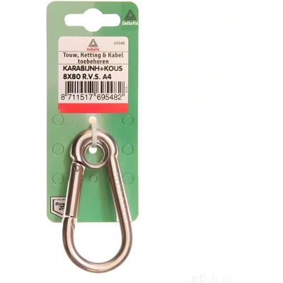 Afbeelding van Deltafix karabijnhaak met kous r.v.s. a4 80 mm x 8 1 st.