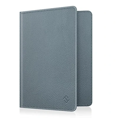 Afbeelding van Fintie paspoorthouderbeschermer, RFID blokkerende stoffen paspoorthoes met documentportemonnee voor creditcard, Europees paspoort, visitekaartjes, heren en dames, (Blauw Grijs)