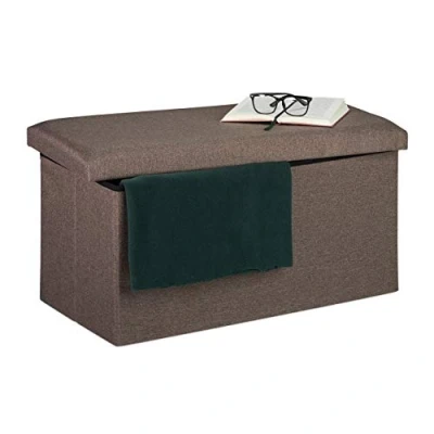 Afbeelding van Relaxdays hocker met opbergruimte halbank zitbank zitkist 84 l voetenbank stof donkergrijs