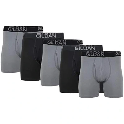 Afbeelding van Gildan Heren katoenen stretch boxershort multipack (Pack van 5), Grijs Flanel/Zwart Roet (5 pack), XL