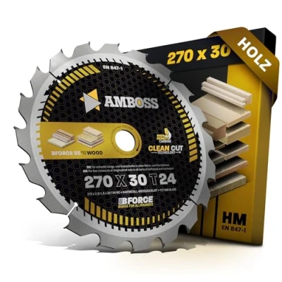 Afbeelding van HM cirkelzaagblad 270 x 30 Z24 wisseltand voor hout snit. AMBOSS WERKZEUGE® zaagblad mm comp. Scheppach Forsa 3.0. Precisa 4.0 Makita HS0600. 5103R DeWalt DWS777 en nog veel meer.