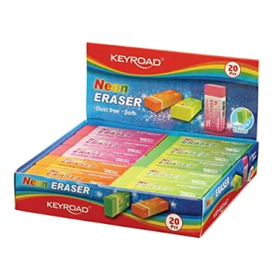 Afbeelding van KEYROAD Gum NEON/gum voor potlood en kleurpotlood, 20 stuks, verpakt in display, mix van kleuren, ideaal school kantoor