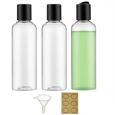 Afbeelding van Apstaqeoo 3 stuks 200 ml plastic Flessen met Disc Top Flip Cap Lege Squeeze Clear Hervulbare Reiscontainer Doseer Trechter &amp; Label voor Vloeistoffen Lotion Shampoo Toiletartikelen