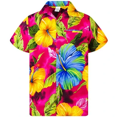 Afbeelding van Funky Hawaiiaans Overhemd, Hawaii Korte Mouw, Big Flower, Roze, XL