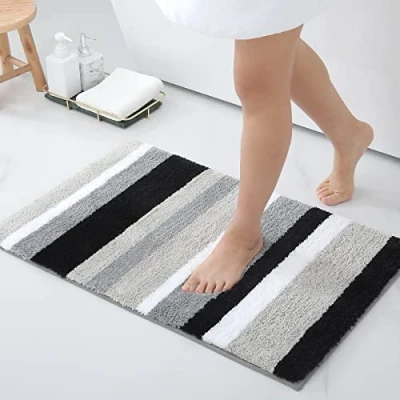 Afbeelding van Homaxy Antislip badkamertapijt, zacht, hoogpolig, microvezel, badmat, absorberend, wasbaar, 40 x 60 cm, zwart/grijs