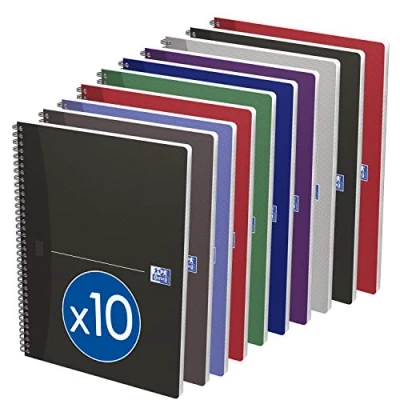 Afbeelding van Oxford Office Essentials spiraalschrift, 100 bladzijden, ft A4, geruit 5 mm, geassorteerde kleuren 10 stuks
