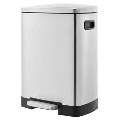 Afbeelding van Amazon Basics Prullenbak, roestvrij staal, rechthoekig, recyclen, met twee binnenbakken, in totaal 40 liter, 25 + 15 gesatineerd