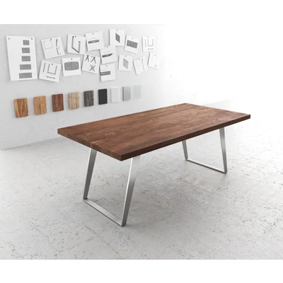 Afbeelding van Eettafel Edge acacia bruin 200x100 XL edelstaal schuin