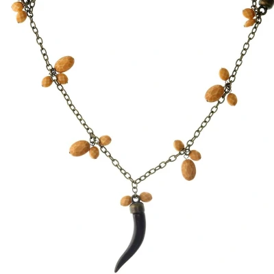 Afbeelding van Behave Lange ketting goud kleur met bruine hangers 110 cm