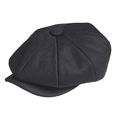 Afbeelding van TOSKATOK Unisex Heren Dames Plain 8 Panel Wolmix Baker Boy Newsboy Flat Cap, Zwart, Eén Maat