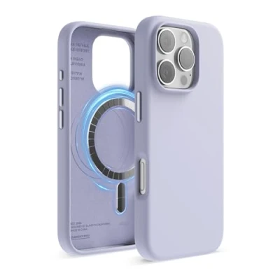 Afbeelding van elago Magnetische Silicone Hoesje Compatibel met iPhone 16 Pro alle MagSafe accessoires Ingebouwde Magneten, Siliconen Zachte Grip, Schokbestendig (Paars)