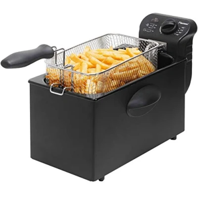 Afbeelding van Bestron friteuse met koude zone, frituurpan mand, inclusief traploos instelbare temperatuurregelaar, 2000W, 3,5 L, kleur: zwart