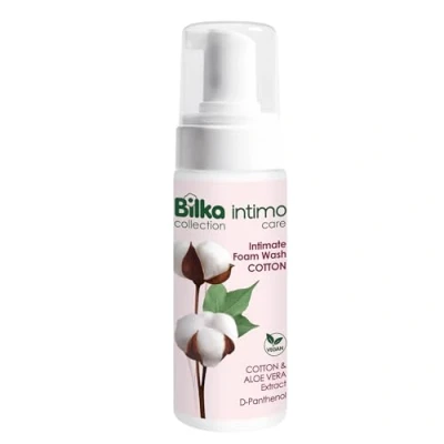 Afbeelding van Bilka Collection Intieme schuimwas met katoen, aloë vera en D panthenol, veganistisch, zachte reiniging, dagelijkse verzorging, 1 x 140 ml.