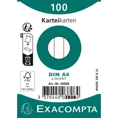 Afbeelding van Exacompta steekkaarten, gelijnd, ft 5,5 x 7,4 cm, pak van 100 stuks, wit systeemkaart