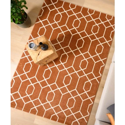 Afbeelding van Geometrisch Vloerkleed Aria Koper 80x250 Cm