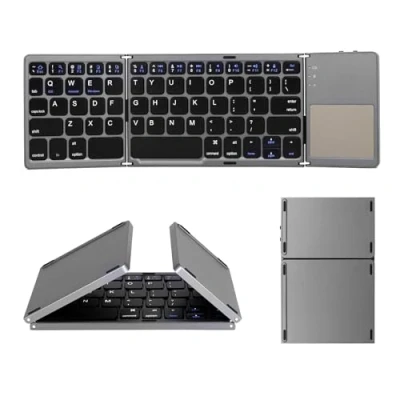 Afbeelding van AURTEC opvouwbaar bluetooth toetsenbord met touchpad, draadloos aanraaktoetsenbord, oplaadbaar, draagbaar mini voor pc, tablet, Android, smartphone,Zwart