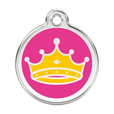 Afbeelding van Queen&#039;s Crown Hot Pink roestvrijstalen hondenpenning large/groot dia. 3,8 cm RedDingo