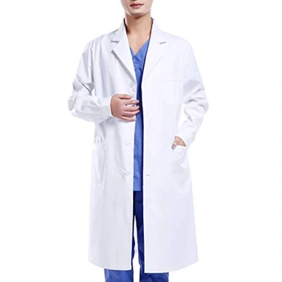 Afbeelding van Waflyer Uniseks witte laboratoriumjas, chemische katoen, beschermende kleding met knopen en zakken, voor dames heren, lange mouwen, medisch uniform werk, studie, laboratorium, S