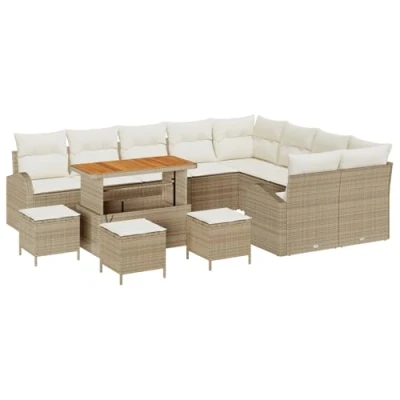 Afbeelding van vidaXL 13 Delige Tuin Sofa Set met Kussens Beige Poly Rattan Acacia