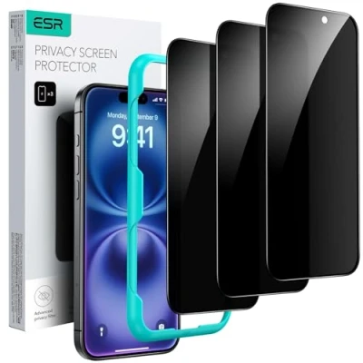 Afbeelding van ESR iPhone 15 Pantserglas, inkijkbescherming, anti spy displaybescherming van gehard glas, micro gebogen randen, hoesvriendelijk, 3 stuks