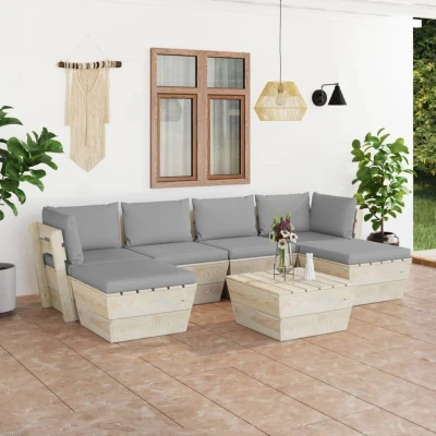 Afbeelding van 7 delige Loungeset met kussens pallet vurenhout