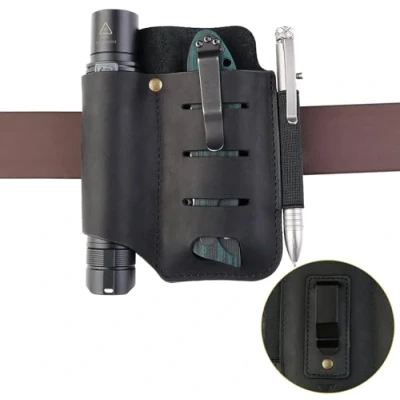 Afbeelding van VIPERADE PJ15 multitool schede voor riem, EDC zakorganizer mannen, lederen etui met sleutelhanger, zaklamphouder, penhouder, gereedschapschede mes lederman Zwart