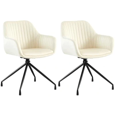 Afbeelding van CLP Welby Set van 2 eetkamerstoelen met armleuning klassiek draaibaar Metaal/creme