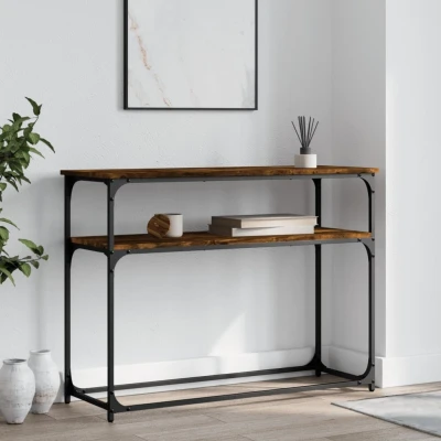 Afbeelding van Wandtafel 100x35,5x75 cm bewerkt hout gerookt eikenkleurig
