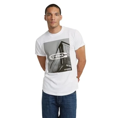 Afbeelding van G Star Oldskool LOGO LASH Tshirt print, Heren, Maat: Large, White