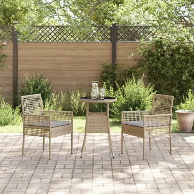 Afbeelding van vidaXL 3 delige tuin eetset Beige Poly Rattan