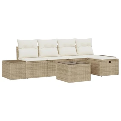 Afbeelding van vidaXL 6 delige Tuinsofa Set met Kussens Beige Poly Rattan