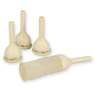 Afbeelding van Gima Externe katheters voor mannen gemaakt van natuurlijke medische latex, maat S, diameter 25 mm, met gekartelde dop, ontworpen om morsen en zwelling te voorkomen, verpakking 30 stuks, 28709