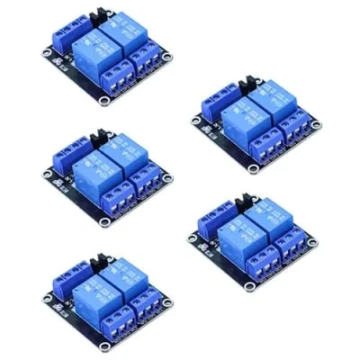 Afbeelding van 5 stuks DC 3,3 V relay modules 2 kanaals met optocoupler hoog of laag niveau trigger