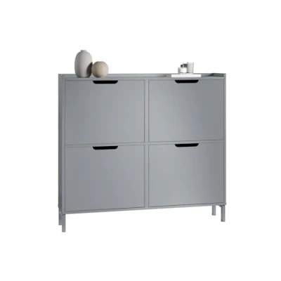 Afbeelding van SoBuy FSR100 HG Schoenenrek met 4 kleppen 8 legvlakken Schoenenkast Smalle Grijs BHT ca. 100x90x19cm