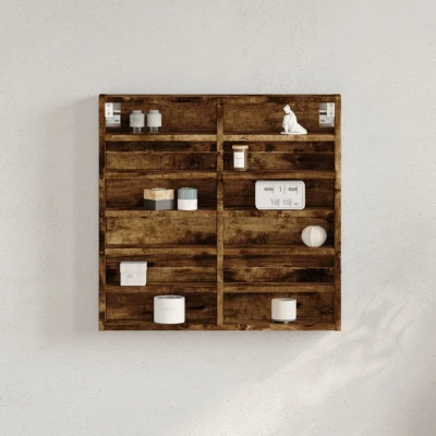 Afbeelding van Vitrinekast 60x8,5x58 cm bewerkt hout gerookt eikenkleurig