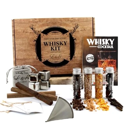 Afbeelding van L&amp;G® Whiskykit met specerijen, unieke doe het zelf cadeauset voor dames en heren, origineel cadeau idee Kerstmis, verjaardag, Valentijnsdag, onvergetelijke thuiservaring