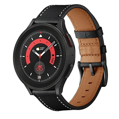 Afbeelding van SUNDAREE Compatibel met Galaxy Watch 4 armband, 20 mm zwarte reservearmband polshorloge van echt leer voor Samsung Classic 42 46 mm/Active 2/Watch 3 41 mm/Garmin Venu