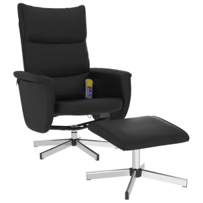 Afbeelding van vidaXL Massagestoel verstelbaar met voetenbankje kunstleer zwart, fauteuil, relaxstoel, slaapfauteuil, relaxfauteuil, fauteuil stoel, leren
