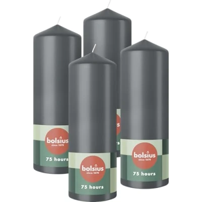 Afbeelding van Bolsius Gladde stompkaarsen antraciet 4 stuks 20 x 7 cm decoratieve huishoudelijke kaarsen brandduur 75 uur ongeparfumeerde natuurlijke plantaardige was zonder palmolie