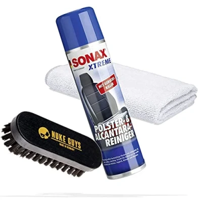Afbeelding van detailmate Sonax Xtreme Set voor het reinigen en onderhouden van leer, bekleding textiel, 0,4 l, Nuke Guys borstel S + microvezeldoek